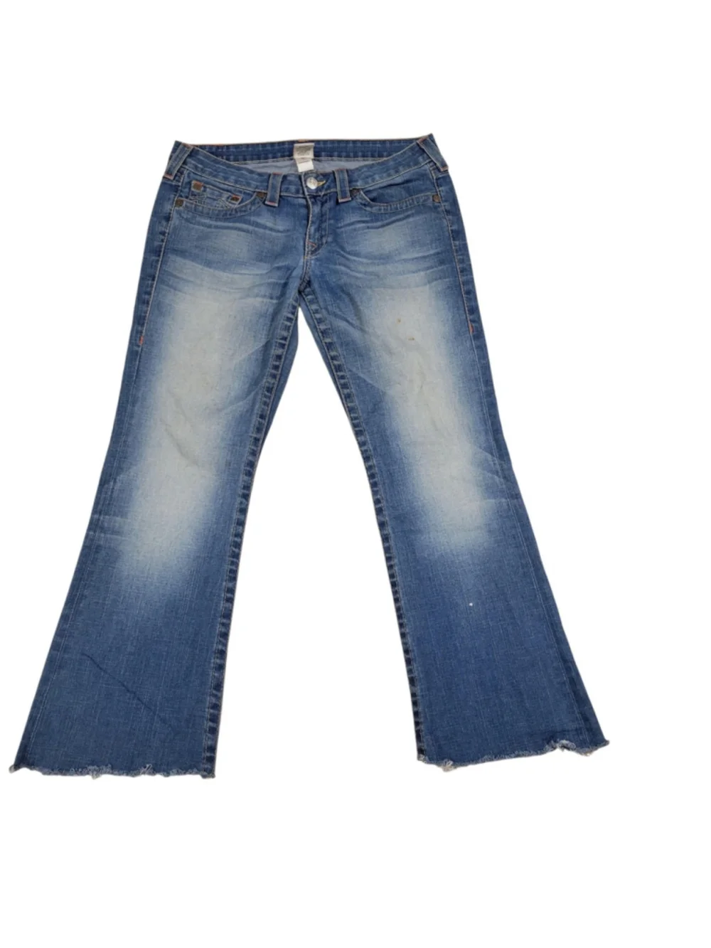 True Religion Bobby Men's Distressed Cut-Off Fray Ankle Blue Jeans Size 31/30